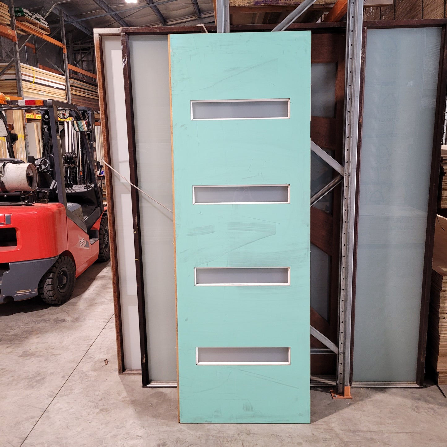 Timber Entry Door - 2340h x 820w Solid Core w/ 4 x Obscure Glass *Factory 2nd* 10390