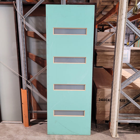 Timber Entry Door - 2340h x 820w Solid Core w/ 4 x Obscure Glass *Factory 2nd* 10390