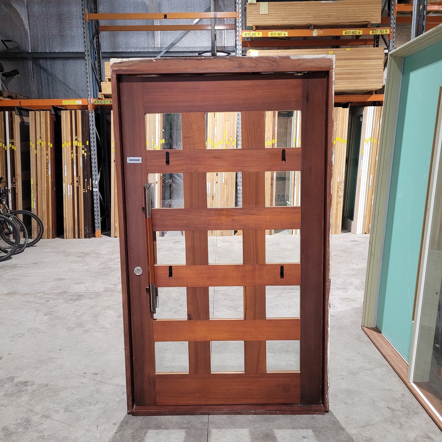 Timber Entry Door - Pre-Hung Pivot Door in 2165h x 1266w Frame w/15 x Clear Glass *2nd Hand* 10407