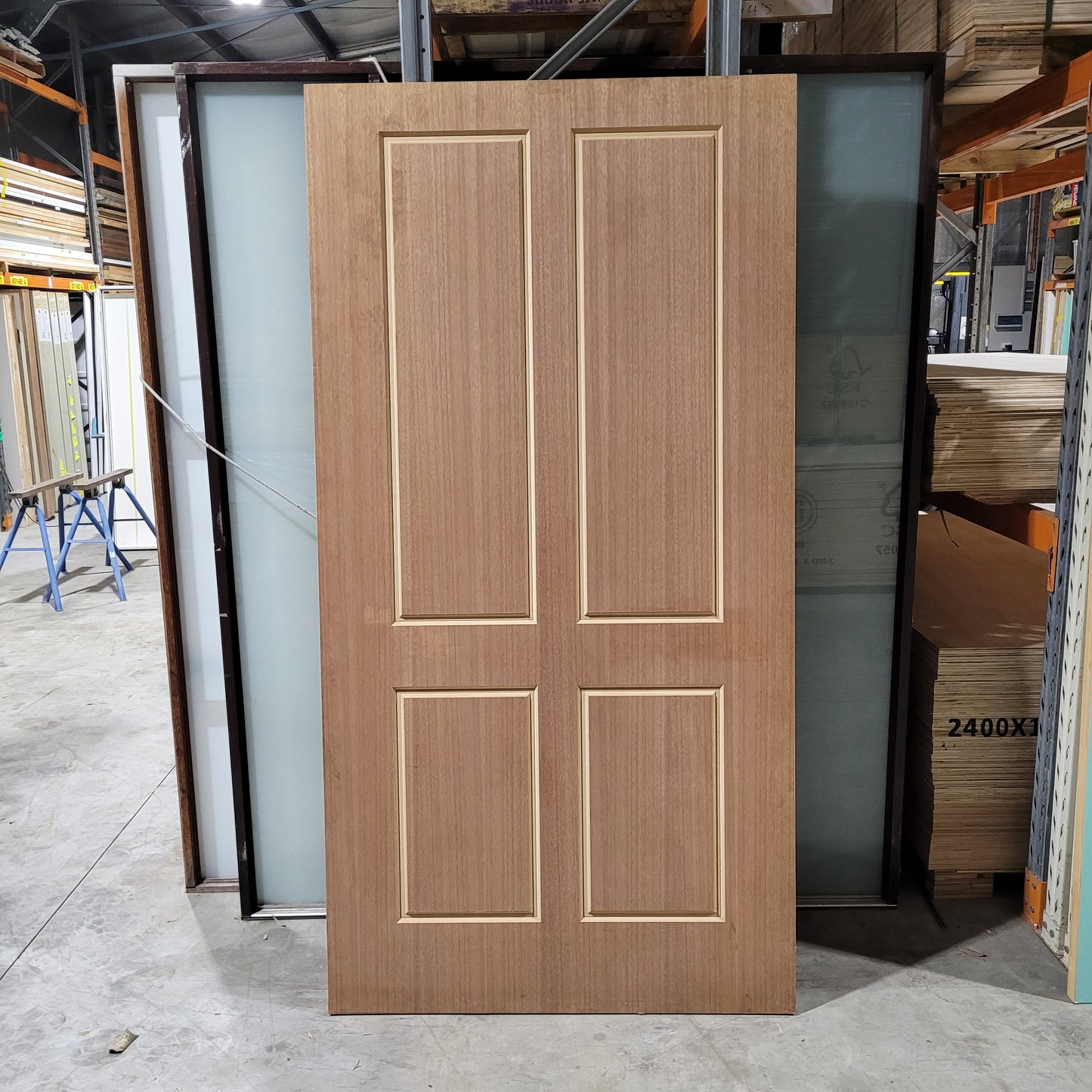 Timber Entry Door - 2340h x 1200w Solid Core w/ Routered Pattern One Side *Factory 2nd* 10410