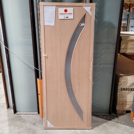 Timber Entry Door - 2040h x 820w Hollow Core w/ 1 x Curved Obscure Glass *Factory 2nd* 10425