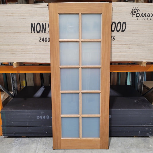 Timber Entry Door - 2040h x 820w Solid Core w/ 10 x Obscure Glass *Factory 2nd* 10467