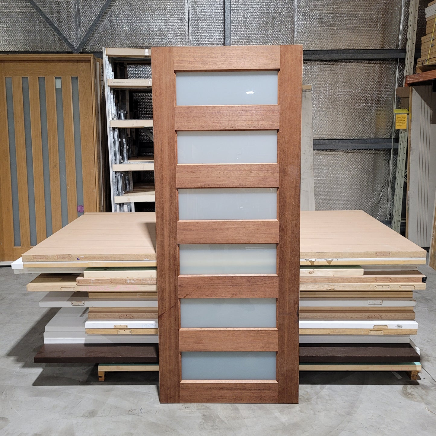 Timber Entry Door - 2040h x 820w Solid Core w/ 6 x Obscure Glass *Factory 2nd* 10541