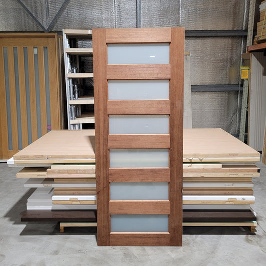 Timber Entry Door - 2040h x 820w Solid Core w/ 6 x Obscure Glass *Factory 2nd* 10541