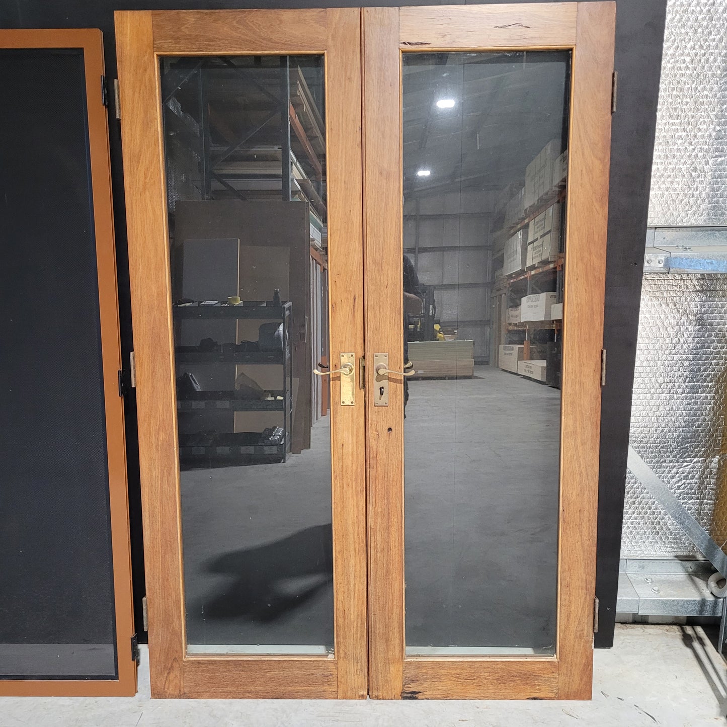 French Door - 2 x 2000h x 675w Solid Core w/ 1 x Clear Glass + Security Screens *2nd Hand* 10547