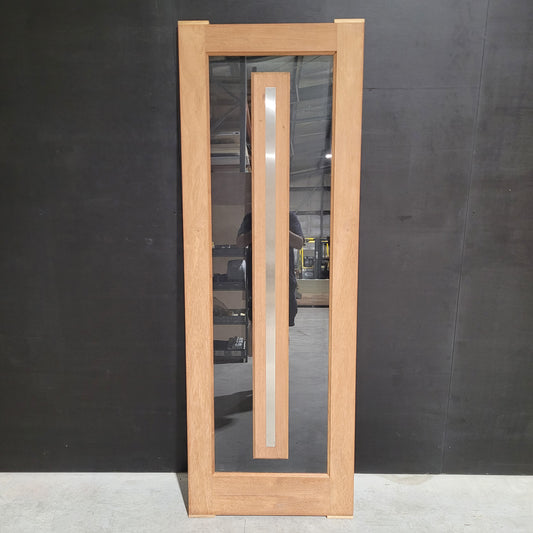 Timber Entry Door - 2040h x 720w Merbau w/ 1 x Clear Glass + Floating Timber *Factory 2nd* 10548