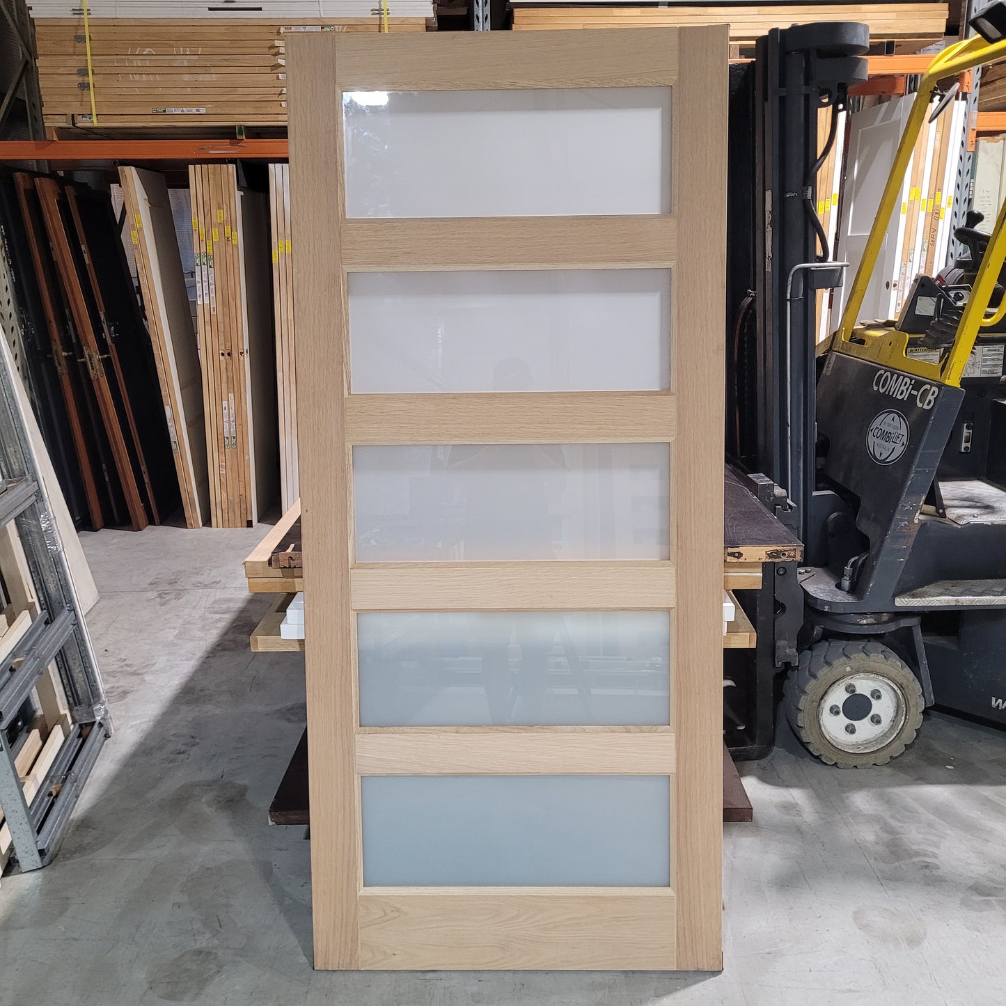 Timber Entry Door - 2040h x 920w Solid Core w/ 5 x Obscure Glass *Factory 2nd* 10552