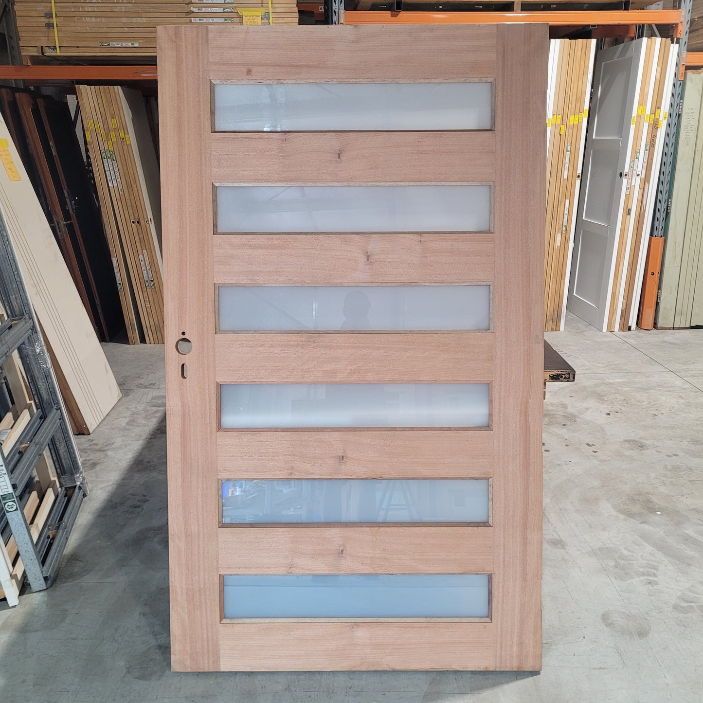 Timber Entry Door - 2040h x 1200w Solid Core w/ 6 x Obscure Glass *Factory 2nd* 10555