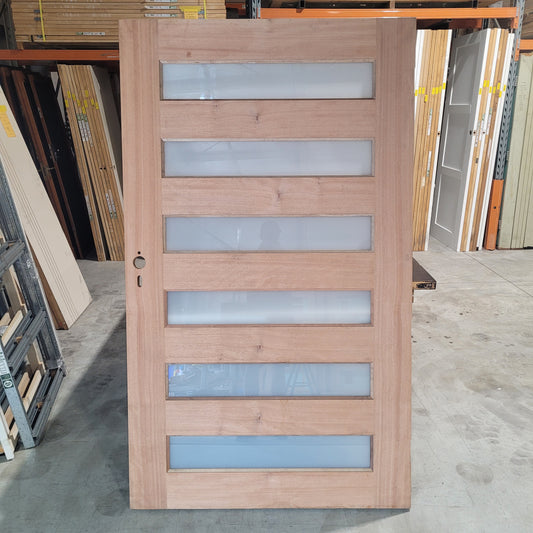 Timber Entry Door - 2040h x 1200w Solid Core w/ 6 x Obscure Glass *Factory 2nd* 10555