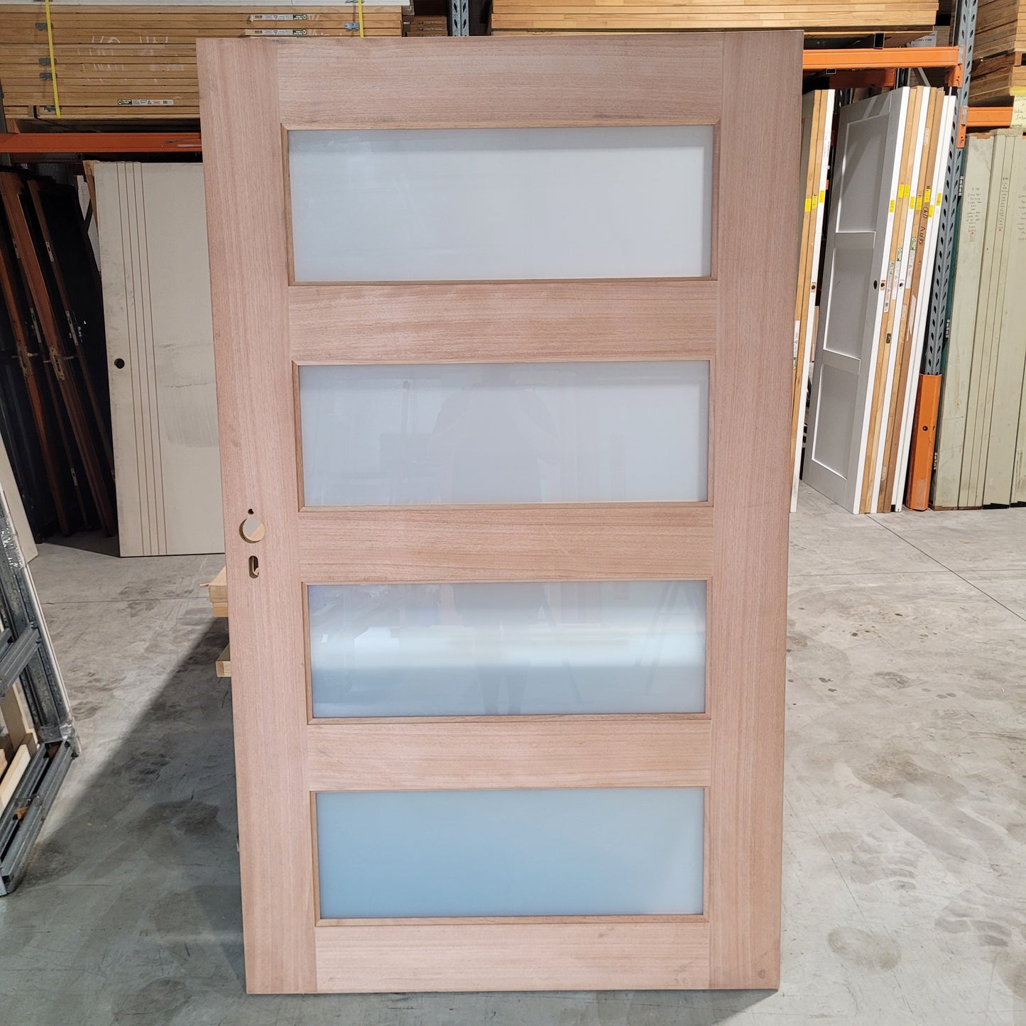 Timber Entry Door - 2040h x 1200w Solid Core w/ 4 x Obscure Glass *Factory 2nd* 10558