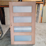 Timber Entry Door - 2040h x 1200w Solid Core w/ 4 x Obscure Glass *Factory 2nd* 10558