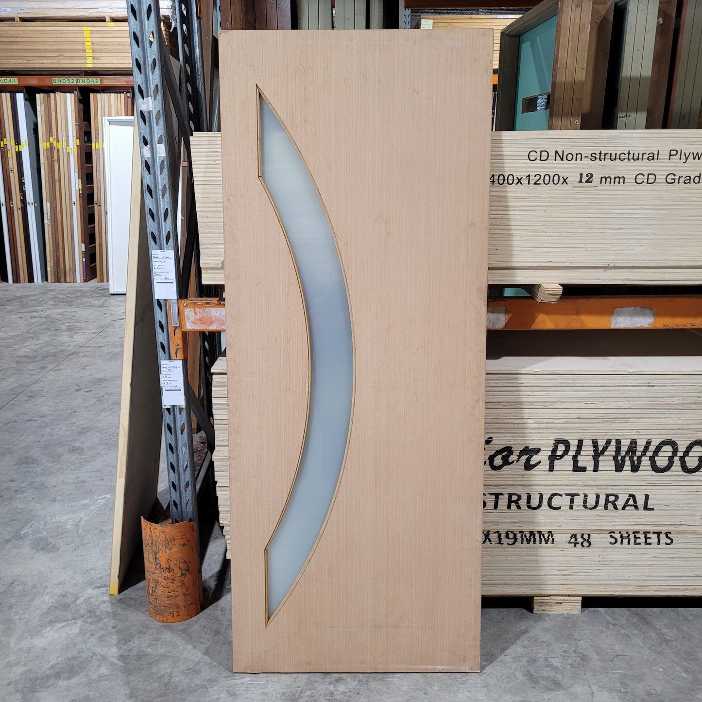 Timber Entry Door - 2040h x 820w Solid Core w/ 1 x Curved Obscure Glass *Factory 2nd - Bowed* 10564