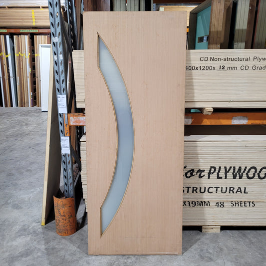 Timber Entry Door - 2040h x 820w Solid Core w/ 1 x Curved Obscure Glass *Factory 2nd - Bowed* 10564