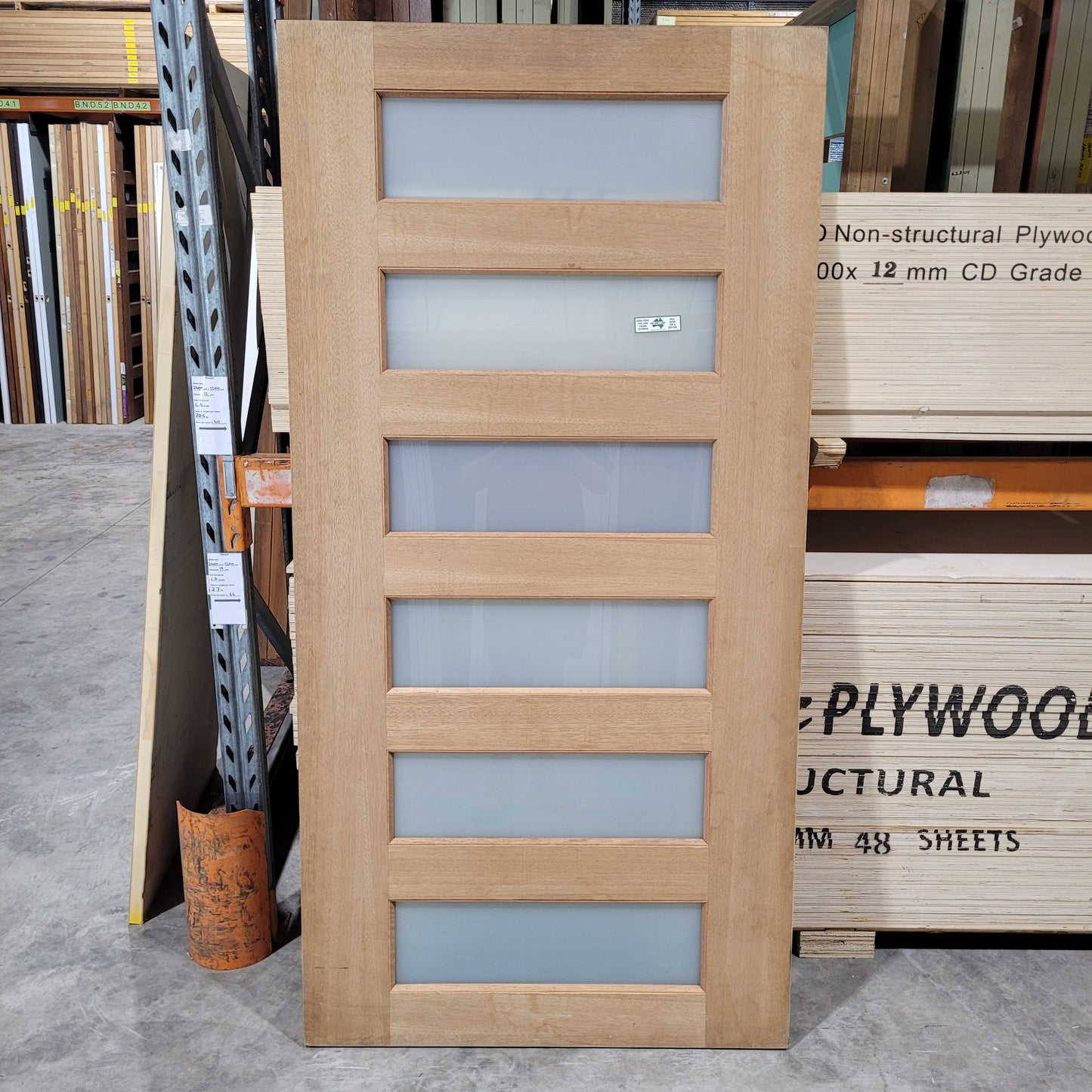 Timber Entry Door - 2040h x 1020w Solid Core w/ 6 x Obscure Glass *Factory 2nd - Bowed* 10565