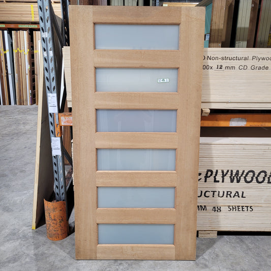 Timber Entry Door - 2040h x 1020w Solid Core w/ 6 x Obscure Glass *Factory 2nd - Bowed* 10565
