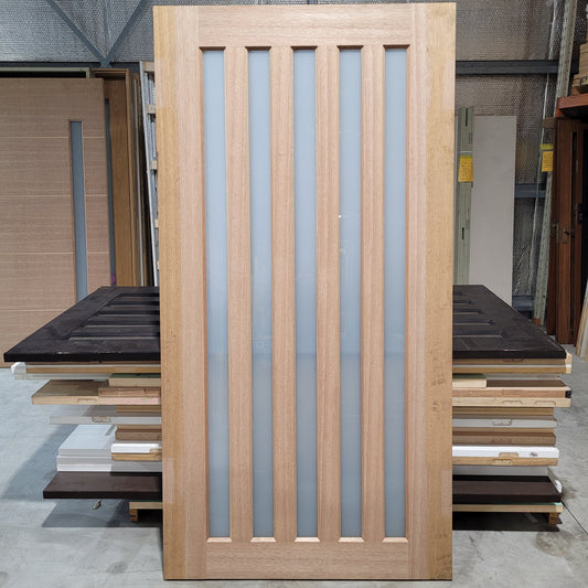 Timber Entry Door - 2340h x 1200w Solid Core w/ 5 x Obscure Glass *Factory 2nd* 10571