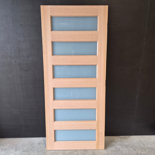 Timber Entry Door - 2040h x 870w Solid Core w/ 6 x Obscure Glass (XS26) *Factory 2nd* 10593