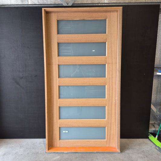 Timber Entry Door - Pre-Hung in a 2395h x 1267w Frame w/ 6 x Obscure Glass *Factory 2nd* 10605