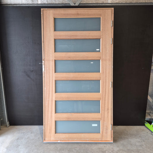 Timber Entry Door - Pre-Hung in a 2395h x 1267w Frame w/ 6 x Obscure Glass *Factory 2nd* 10605
