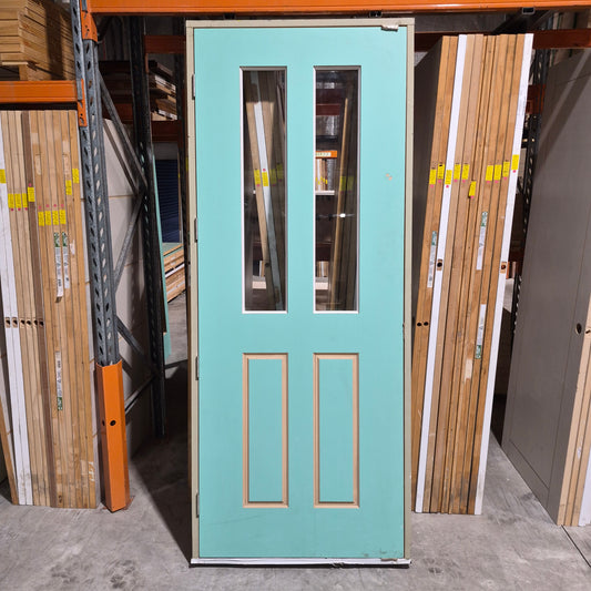Timber Entry Door - Pre-Hung in a 2400h x 987w Frame w/ 2 x Clear Glass (XVP12) *Factory 2nd* 10612