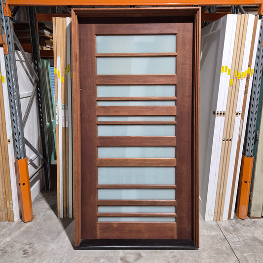 Timber Entry Door - Pre-Hung in a 2400h x 1267w Frame w/ 11 x Obscure Glass *Factory 2nd* 10636