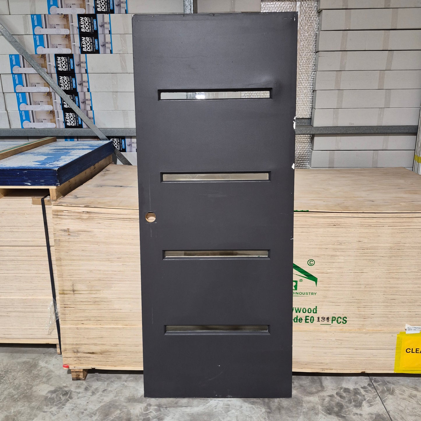 Timber Entry Door - 2030h x 820w Solid Core w/ 4 x Clear Glass *2nd Hand - Various Issues* 10655