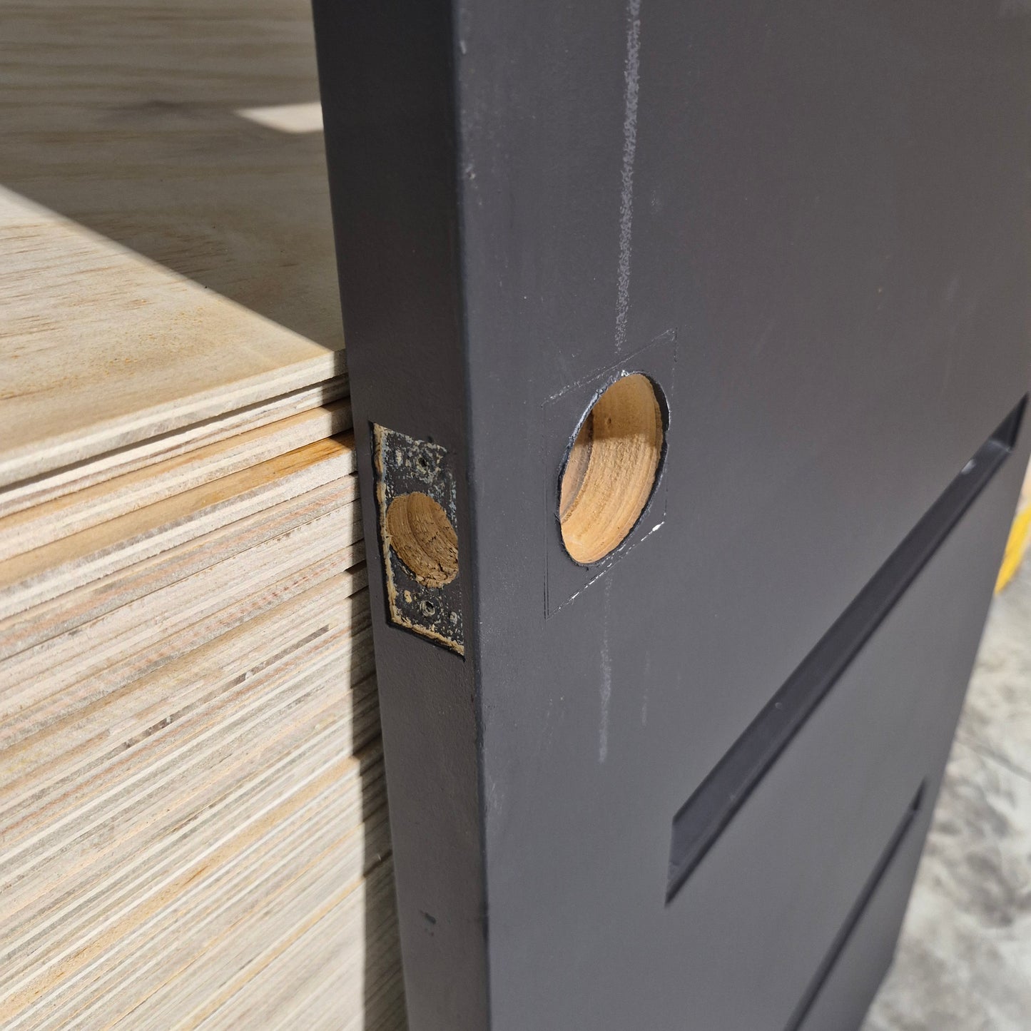 Timber Entry Door - 2030h x 820w Solid Core w/ 4 x Clear Glass *2nd Hand - Various Issues* 10655