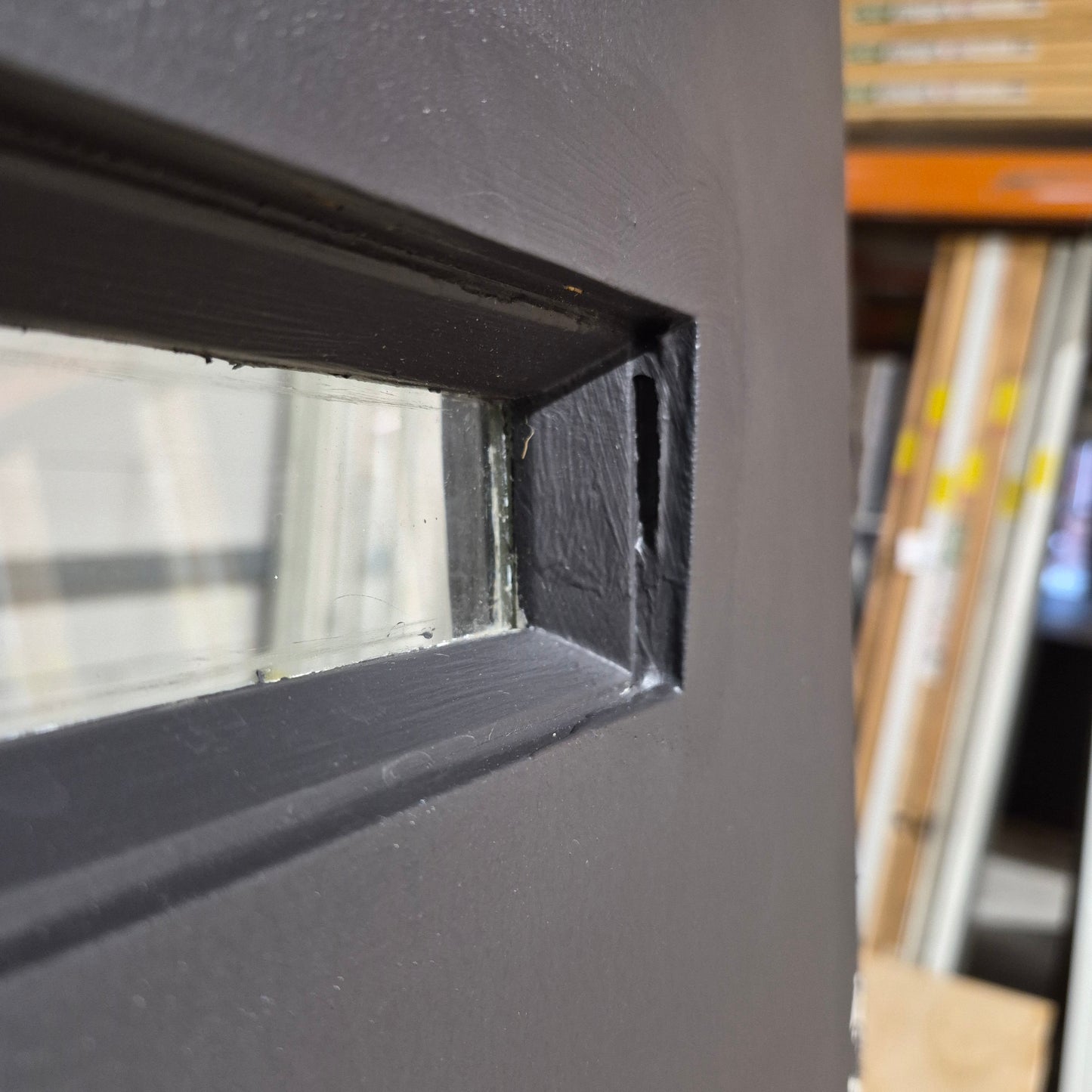 Timber Entry Door - 2030h x 820w Solid Core w/ 4 x Clear Glass *2nd Hand - Various Issues* 10655