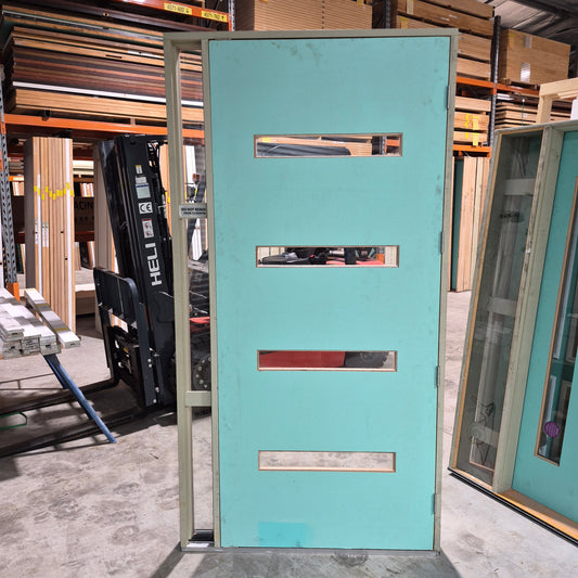 Timber Entry Door - Pre-Hung in a 2400h x 1250w Frame w/ 4 x Clear Glass *Factory 2nd* 10677