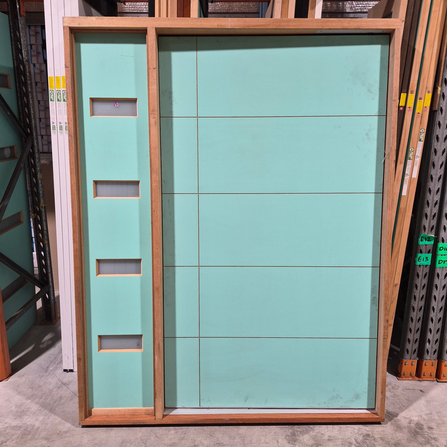 Timber Pivot Door - Pre-Hung in a 2150h x 1695w Frame w/ Sidelite *Factory 2nd* 10689