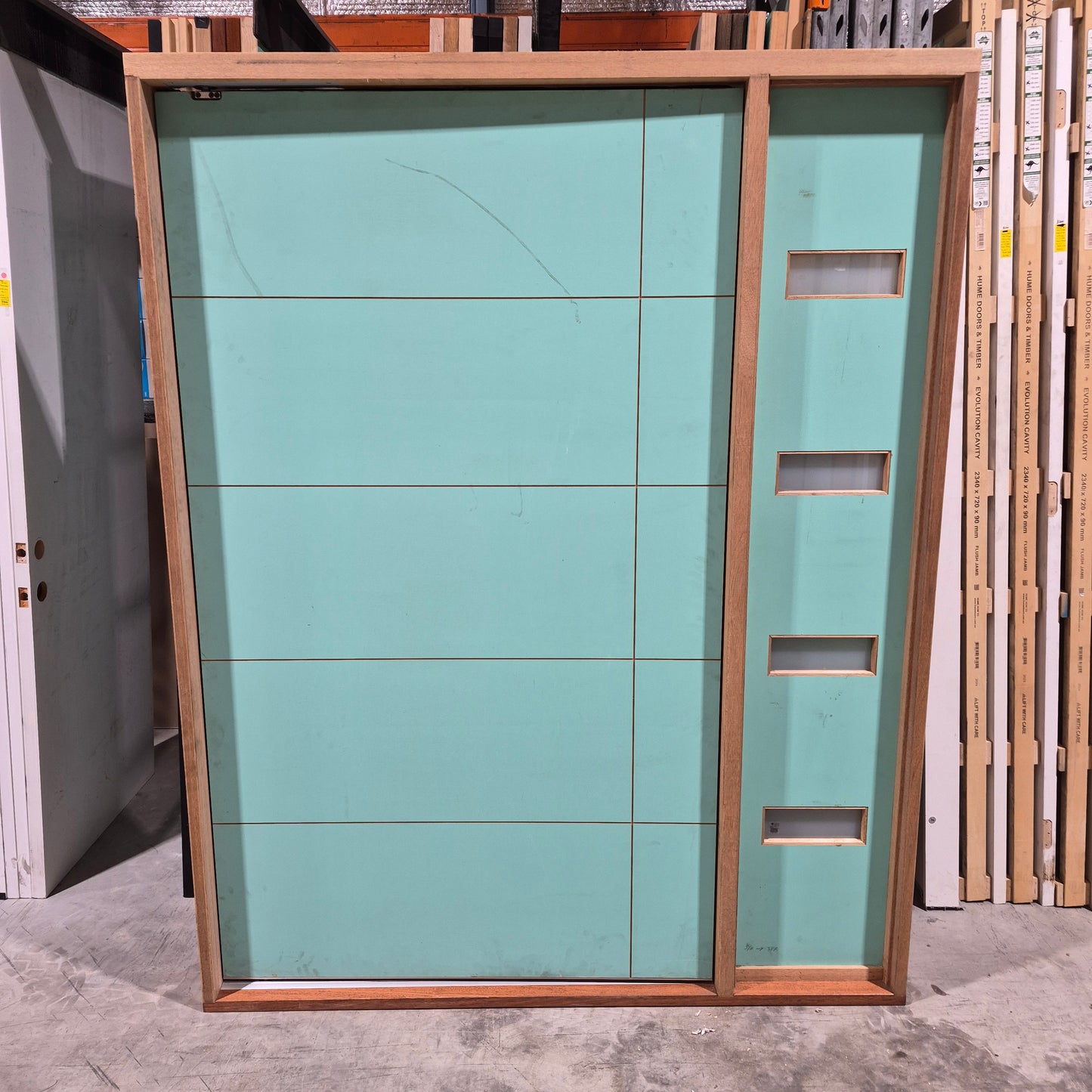Timber Pivot Door - Pre-Hung in a 2150h x 1695w Frame w/ Sidelite *Factory 2nd* 10689