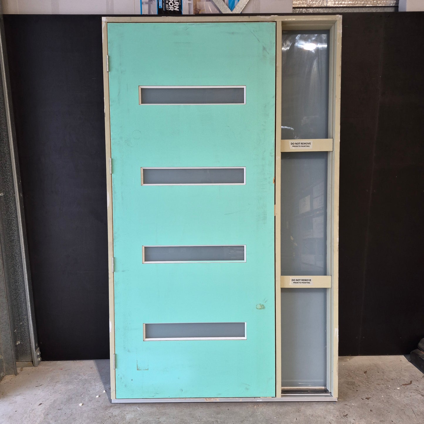 Timber Entry Door - Pre-Hung in a 2400h x 1450w Frame w/ 4 x Obscure Glass *Factory 2nd* 10703