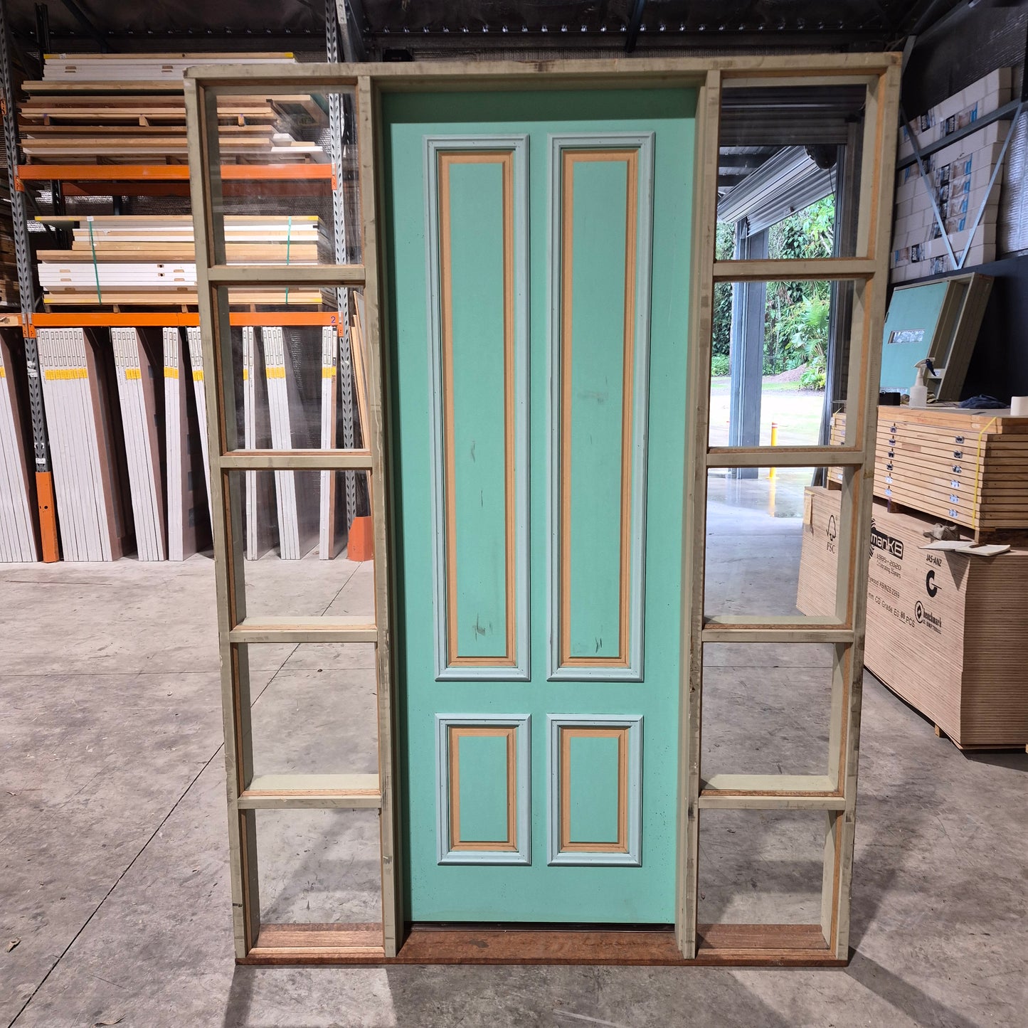 Timber Entry Door - Pre-Hung in a 2430h x 1750w Frame, Solid Core w/ Pattern *Factory 2nd* 10705