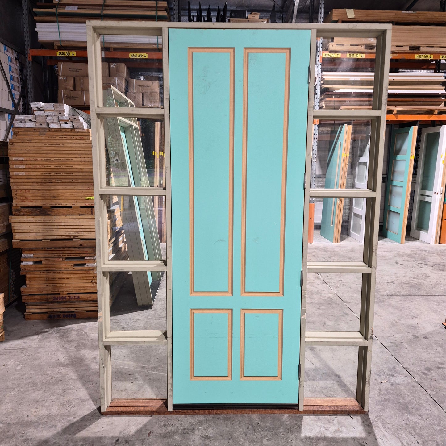 Timber Entry Door - Pre-Hung in a 2430h x 1750w Frame, Solid Core w/ Pattern *Factory 2nd* 10705