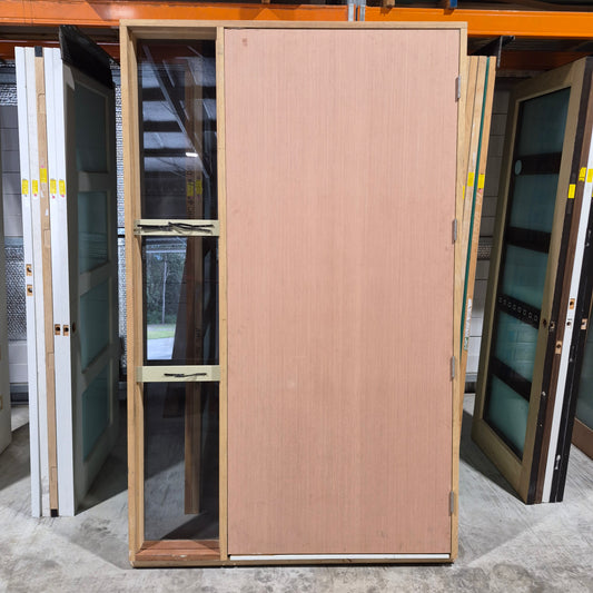 Timber Entry Door - Pre-Hung in a 2400h x 1500w Frame w/ Tinted Glass Sidelite *Factory 2nd* 10711