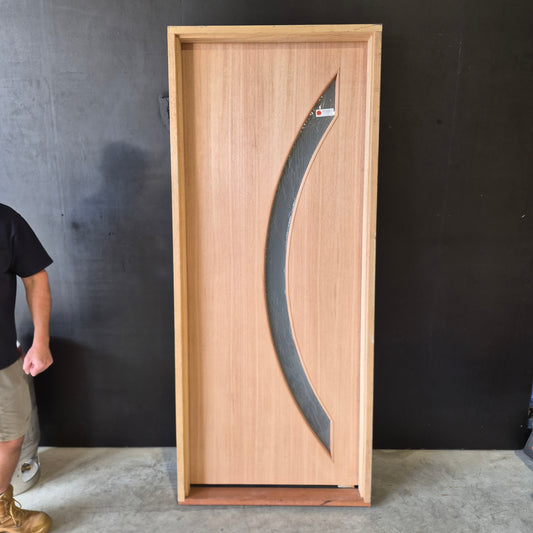 Timber Entry Door - Pre-Hung in a 2120h x 887w Frame w/ 1 x Obscure Glass *Factory 2nd* 10723
