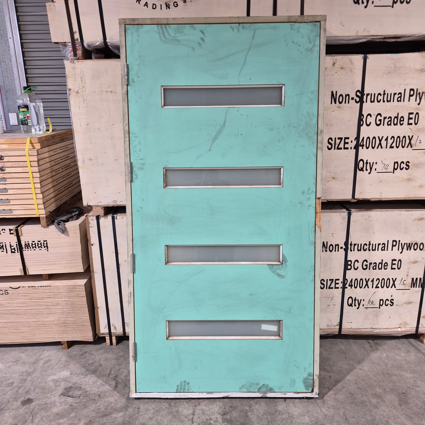 Timber Entry Door - Pre-Hung in a 2102h x 1085w Frame w/ 4 x Obscure Glass *Factory 2nd* 10724