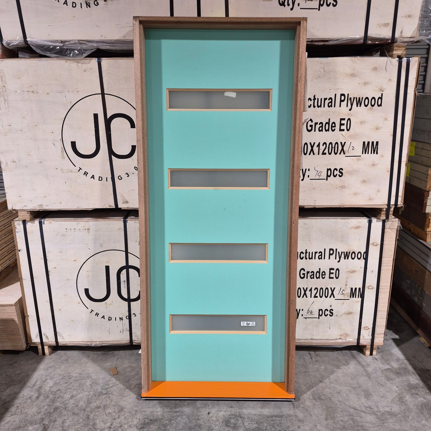 Timber Entry Door - Pre-Hung in a 2095h x 887w Frame w/ 4 x Obscure Glass (XN5) *Factory 2nd* 10727