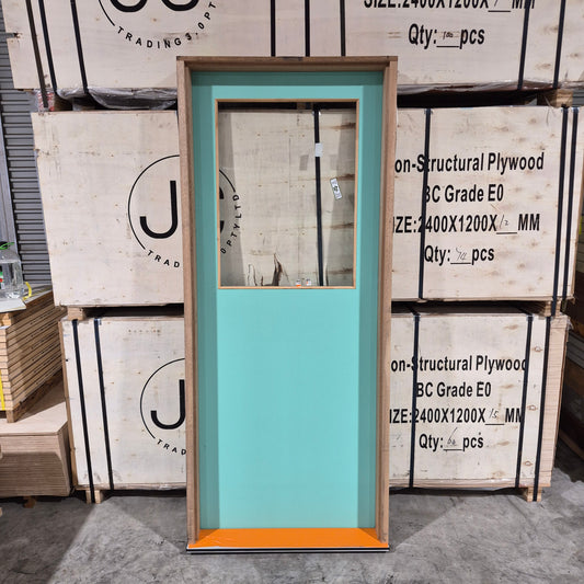 Timber Entry Door - Pre-Hung in a 2093h x 887w Frame w/ 1 x Clear Glass (XF3) *Factory 2nd* 10728