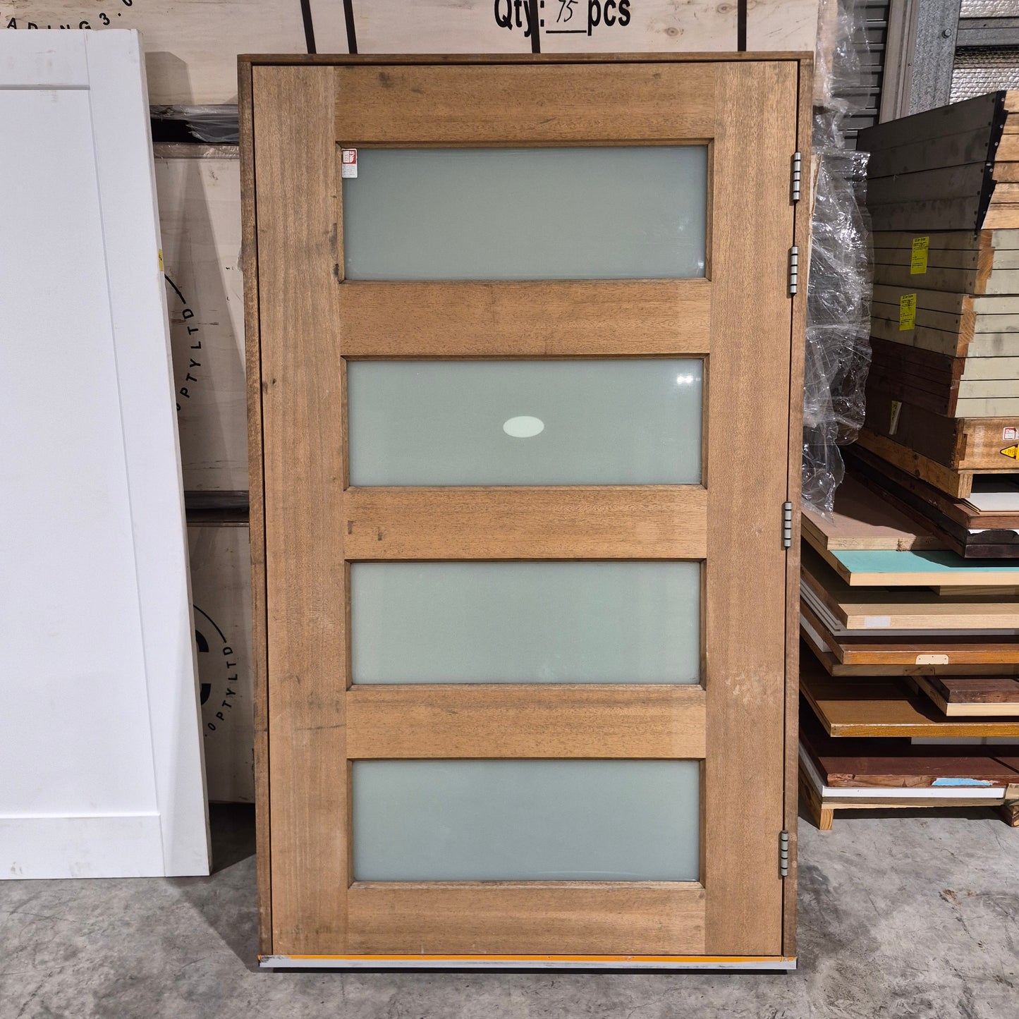 Timber Entry Door - Pre-Hung in a 2095h x 1267w Frame w/ 4 x Obscure Glass (XS24) *Factory 2nd* 10730