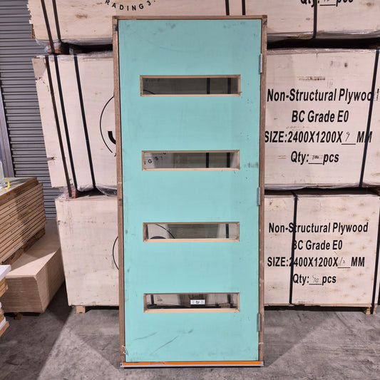 Timber Entry Door - Pre-Hung in a 2095h x 887w Frame w/ 4 x Clear Glass (XN5) *Factory 2nd* 10731