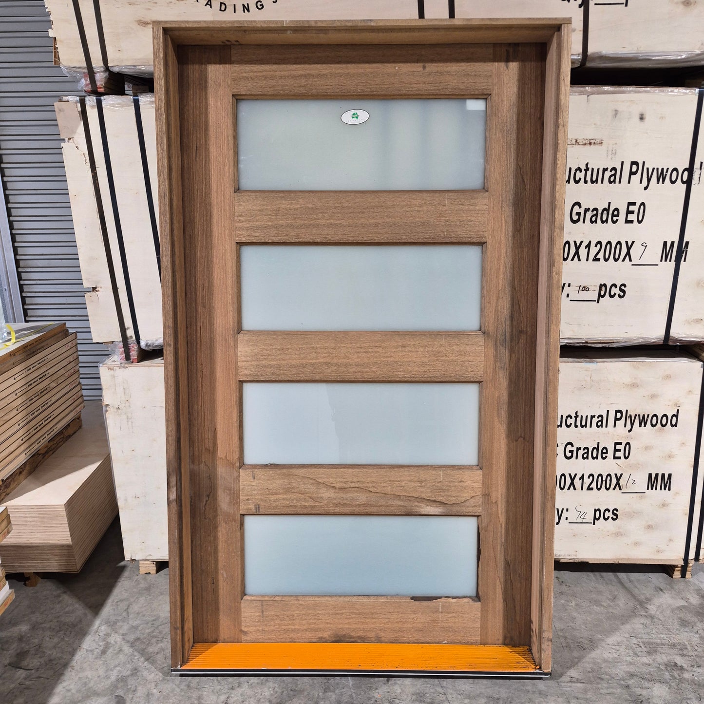 Timber Entry Door - Pre-Hung in a 2095h x 1267w Frame w/ 4 x Obscure Glass (XS24) *Factory 2nd* 10732