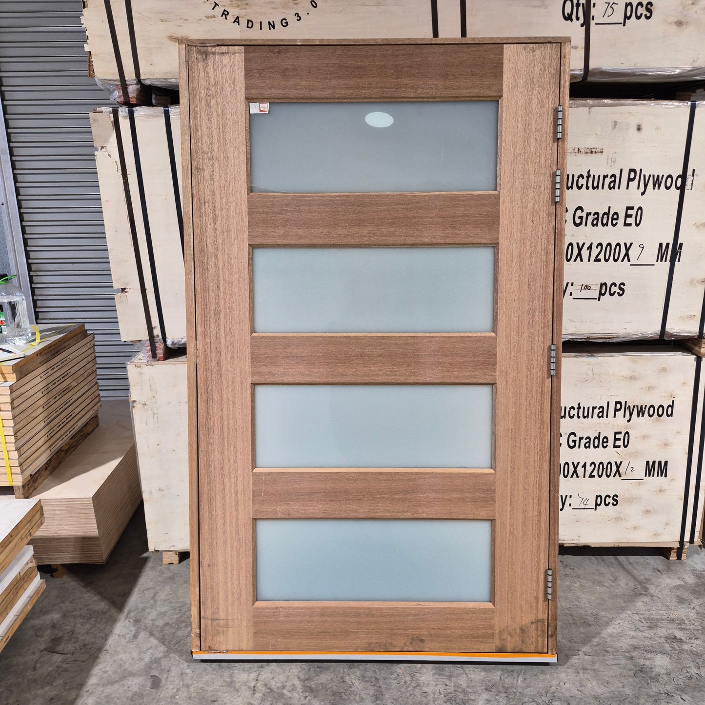Timber Entry Door - Pre-Hung in a 2095h x 1267w Frame w/ 4 x Obscure Glass (XS24) *Factory 2nd* 10732