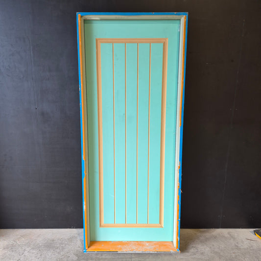 Timber Entry Door - Pre-Hung in a 2091h x 885w Frame w/ Routed Pattern (XV18) *Factory 2nd* 10738
