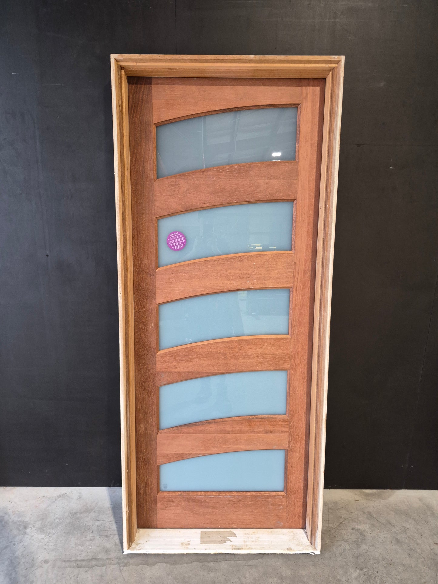 Timber Entry Door - Pre-Hung in a 2105h x 887w Frame w/ 5 x Obscure Glass (SUN AL) *Factory 2nd* 10742