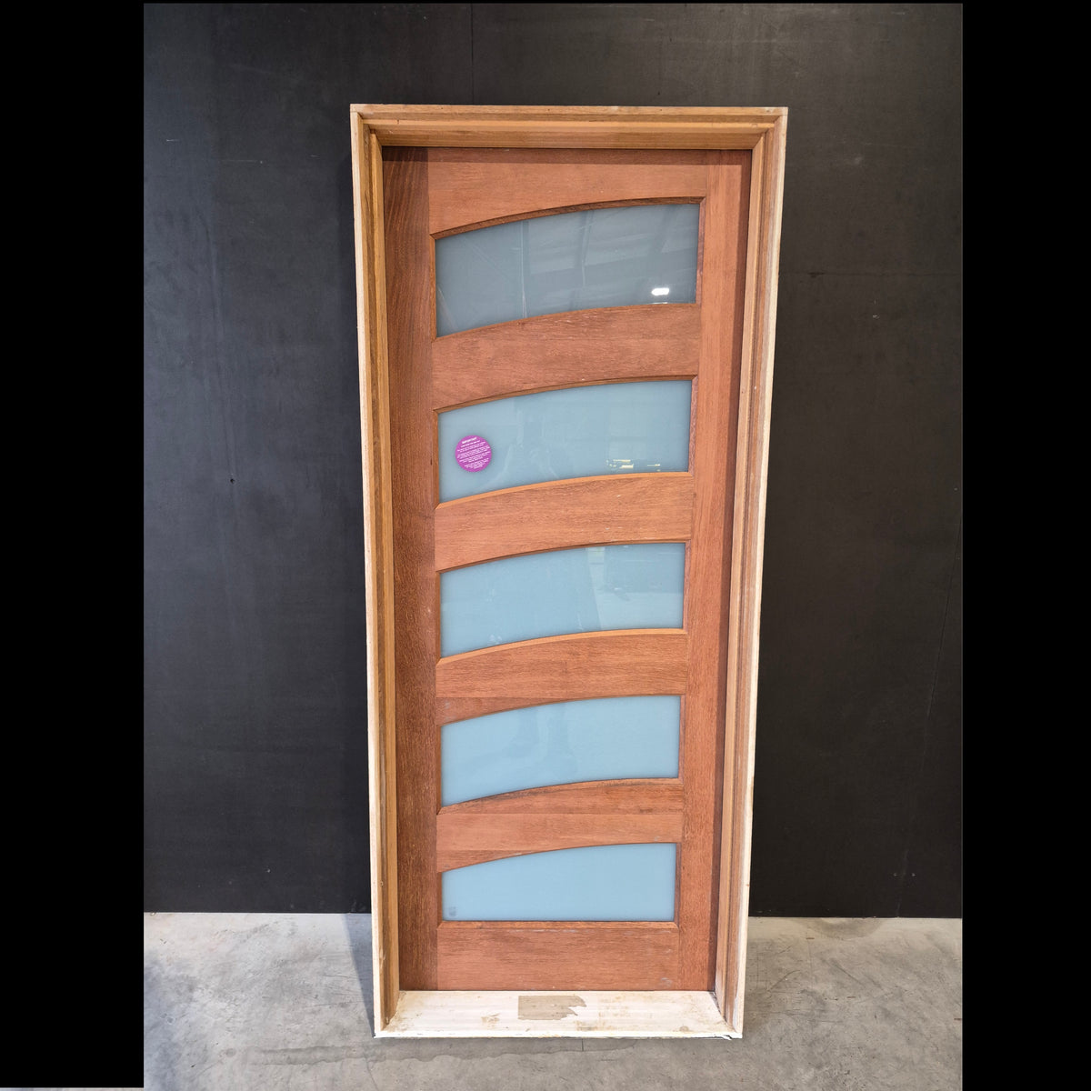 Timber Entry Door - Pre-Hung in a 2105h x 887w Frame w/ 5 x Obscure Glass (SUN AL) *Factory 2nd* 10742
