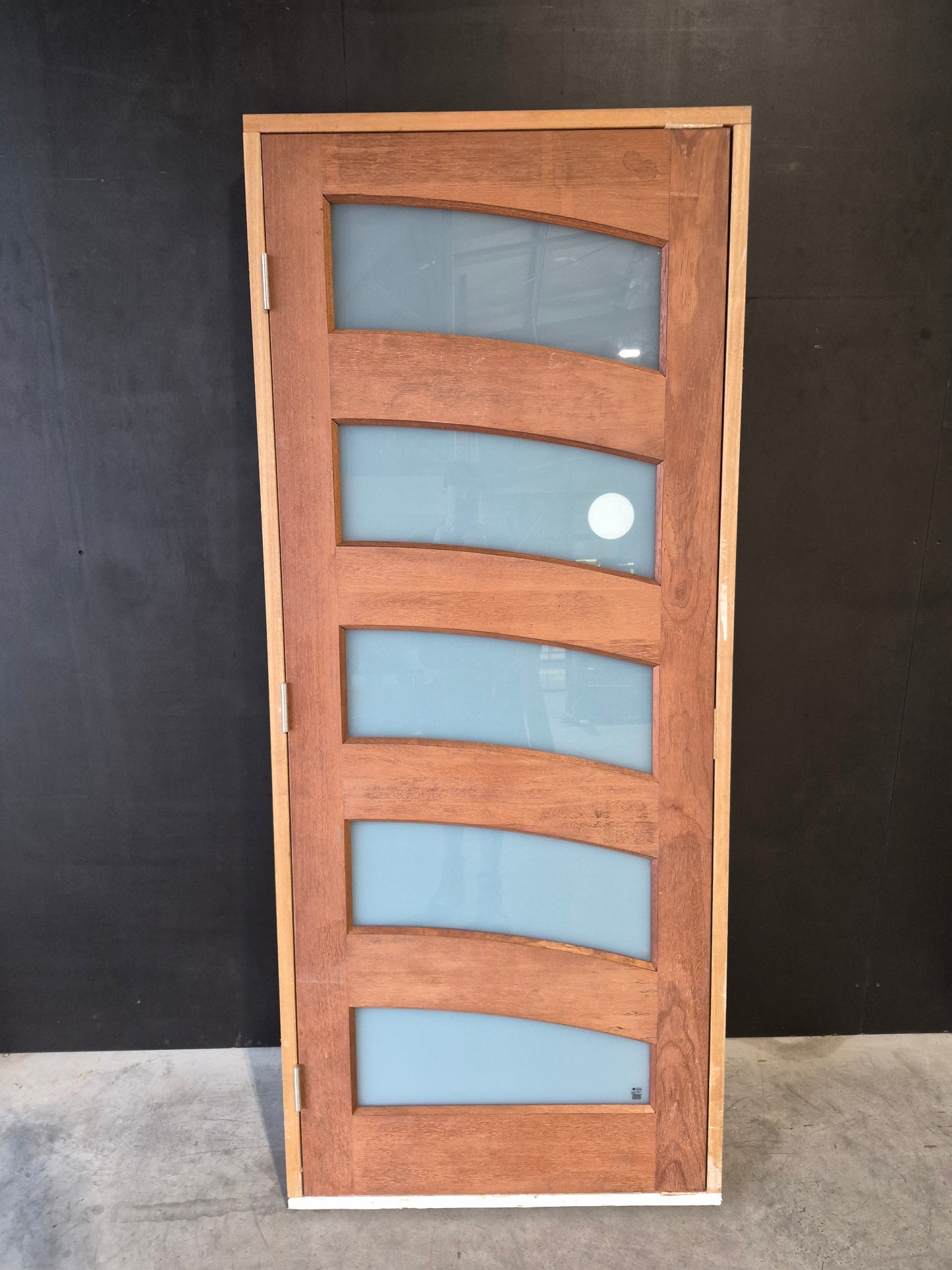 Timber Entry Door - Pre-Hung in a 2105h x 887w Frame w/ 5 x Obscure Glass (SUN AL) *Factory 2nd* 10742