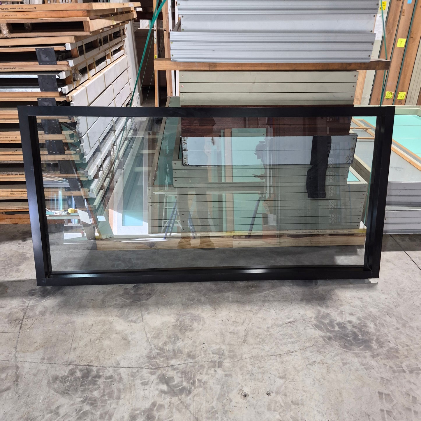 Fixed Window - 900h x 1800w Black w/ Laminated Clear Glass *Factory 2nd* SKU: 10747