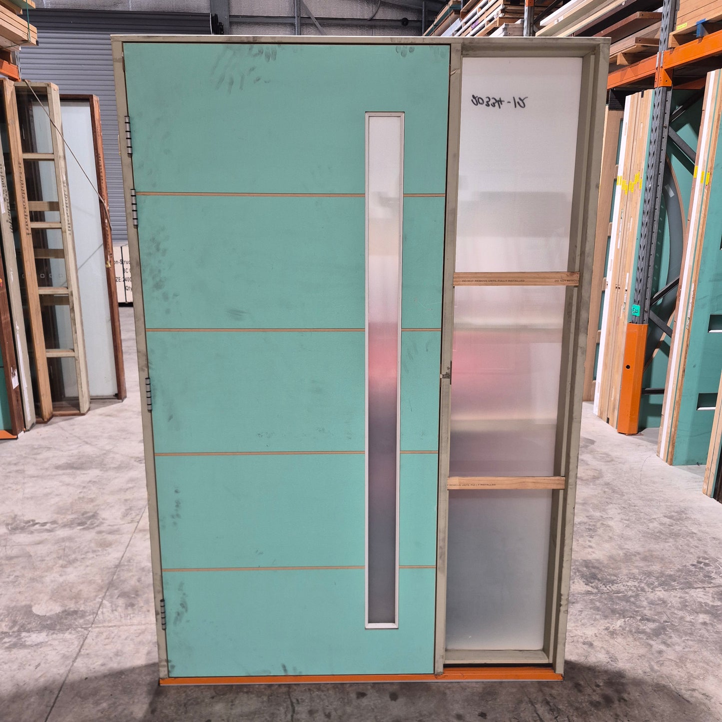 Timber Entry Door - Pre-Hung in a 2093h x 1410w Frame w/ 1 x Obscure Glass + Sidelite *Factory 2nd* 10758