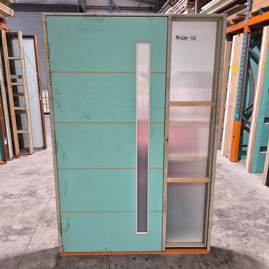 Timber Entry Door - Pre-Hung in a 2093h x 1410w Frame w/ 1 x Obscure Glass + Sidelite *Factory 2nd* 10758
